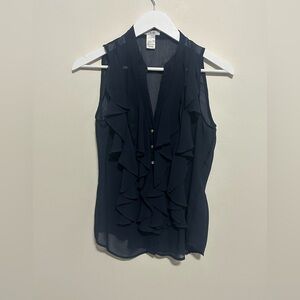 Cache Navy Ruffle Blouse